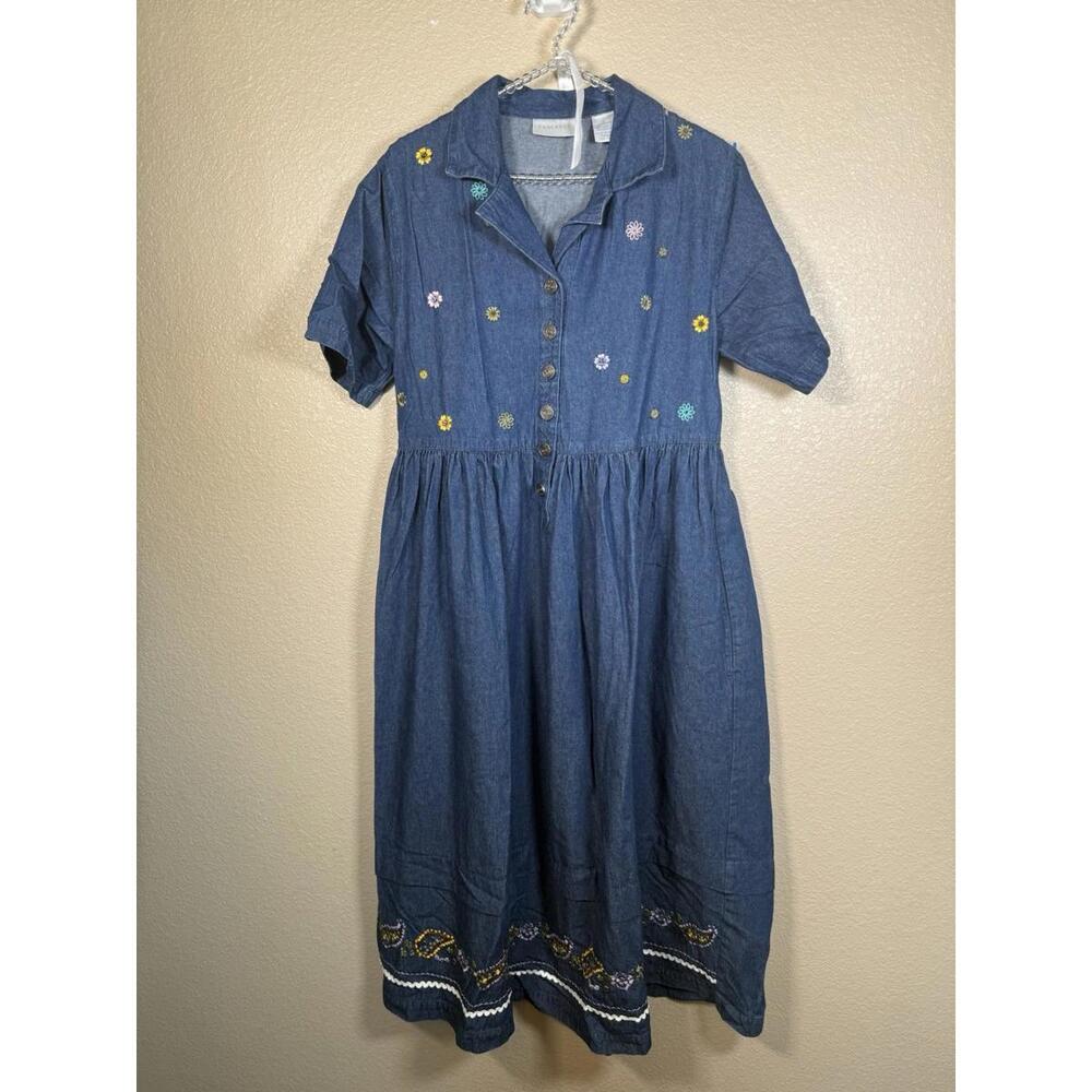 Cabernet Denim Dress Women's‎ Small Blue Floral 100% Cotton Embroidered Country